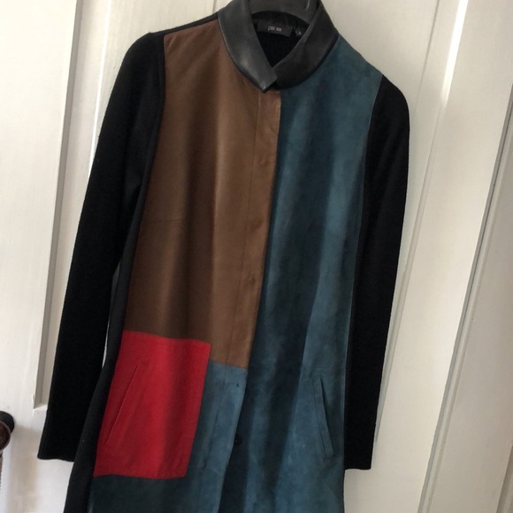 PER SE by CARLISLE • Genuine Suede Leather & Knit Car Coat / Long Jacket - Picture 3 of 16